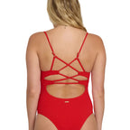 Billabong Rising Tide Strappy One Piece Swimsuit in Fiesta Red back view