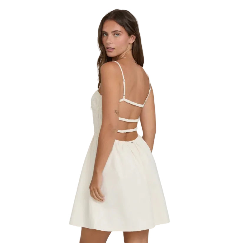 Billabong Suns Out Mini Dress in White Cap back view showing open back detail