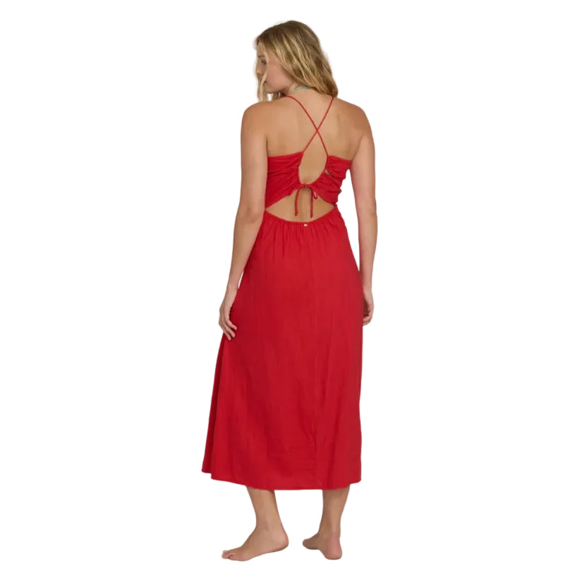 Billabong Take It Back Maxi Dress in Fiesta Red back view featuring open back 