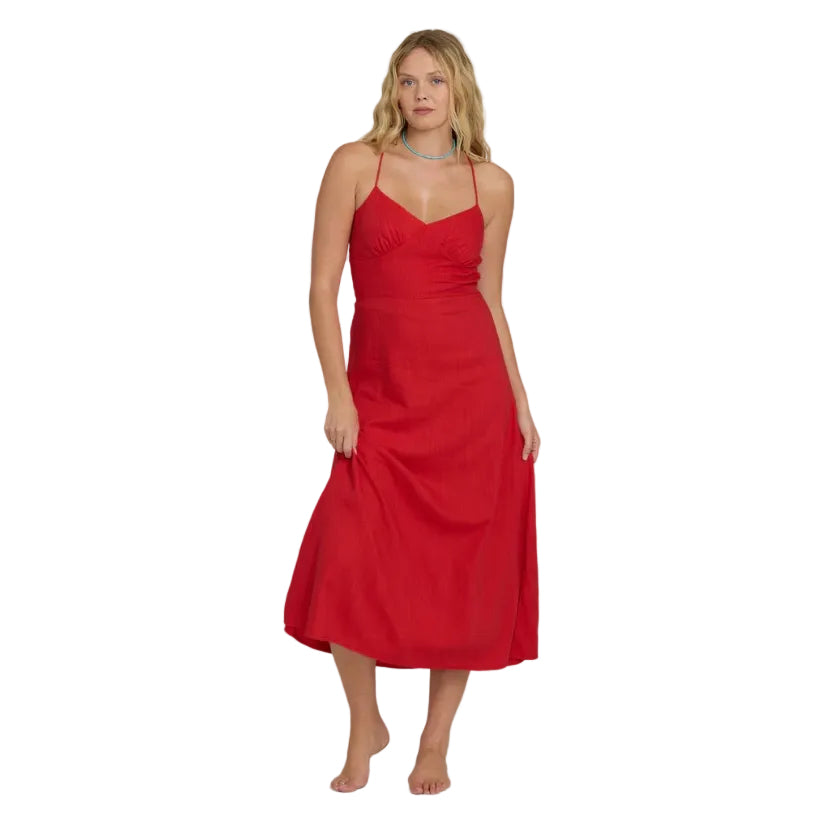 Billabong Take It Back Maxi Dress in Fiesta Red front view