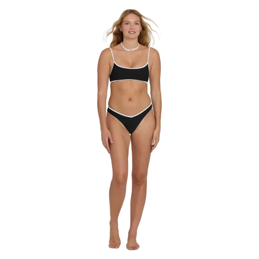 Billabong Tanlines Bound Jaclyn Crop Swim Top in Black Pebble front full body view