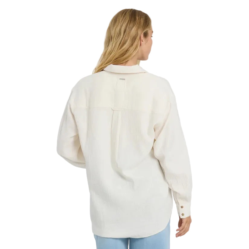 Billabong Wanderer Solid Long Sleeve Woven Top in Salt Crystal back view