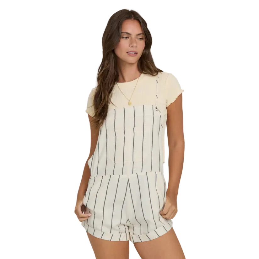 Billabong Wild Pursuit Overall Romper in White Cap front view