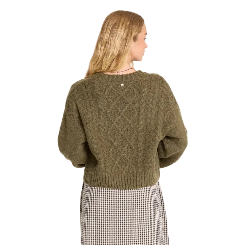 Billabong Women's August V-Neck Cardigan in Canteen back view