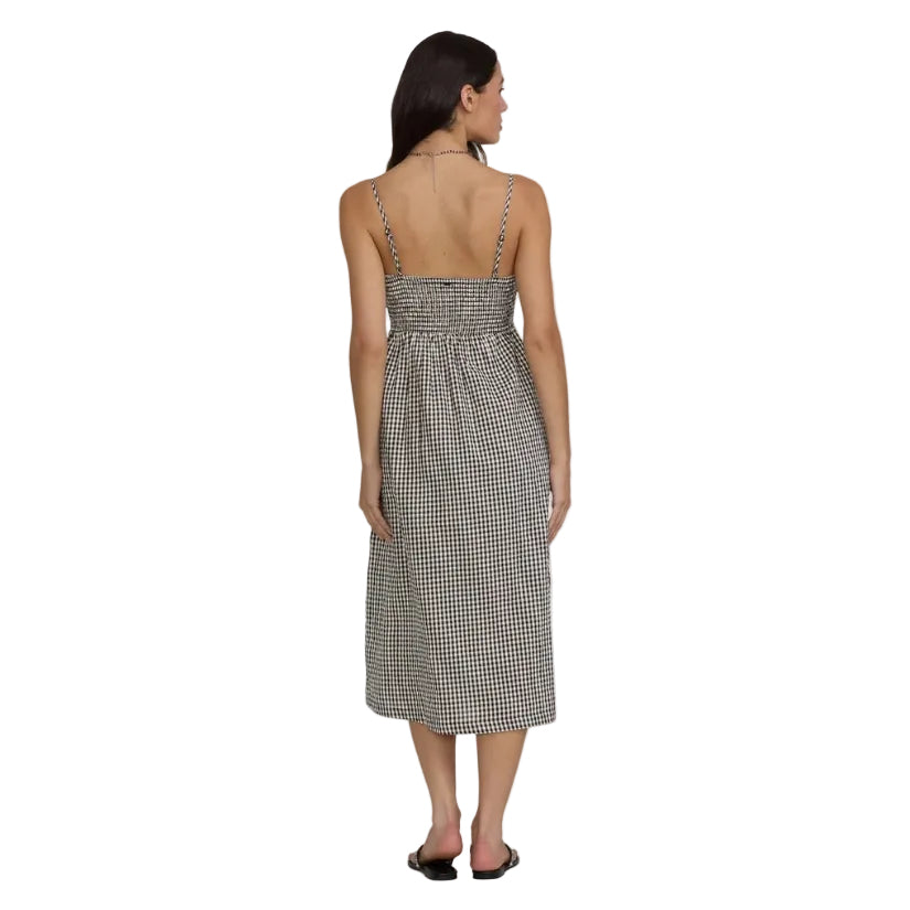 Billabong Women's Beach Check Midi Dress in White and Black back view