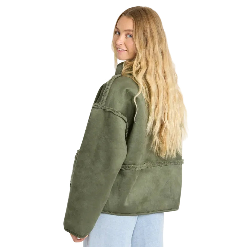 Billabong Women's Camper Reversible Fleece Jacket in Canteen reverse back view