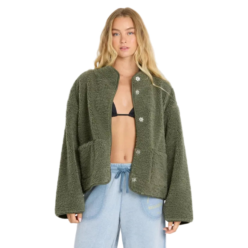Billabong Women's Camper Reversible Fleece Jacket in Canteen front view