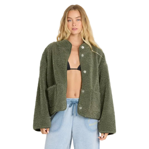 Billabong Women's Camper Reversible Fleece Jacket in Canteen front view