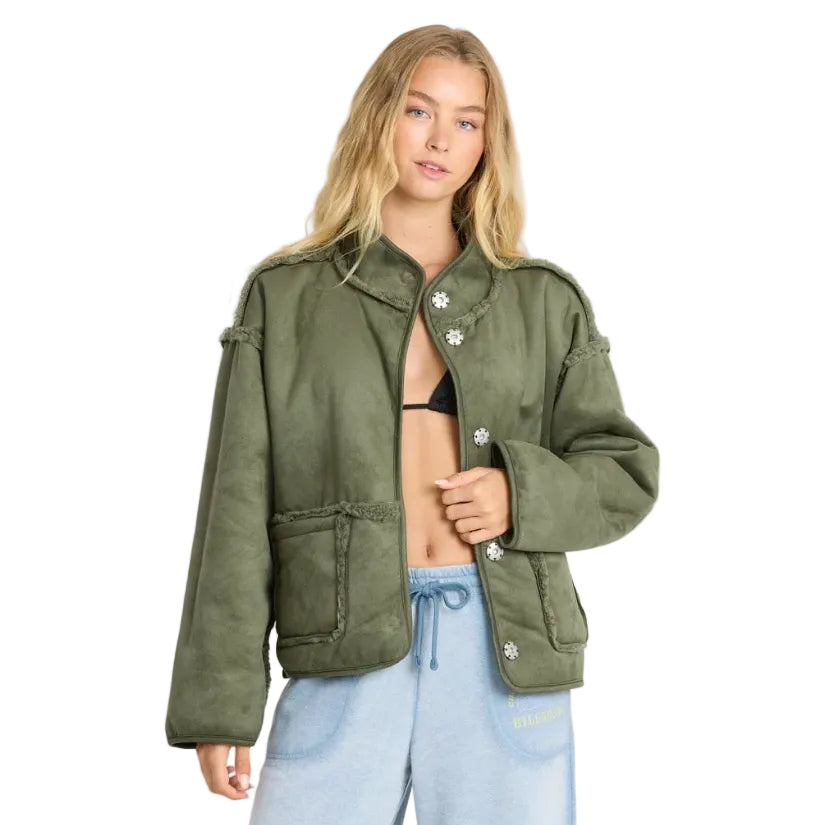 Billabong Women's Camper Reversible Fleece Jacket in Canteen front reverse view
