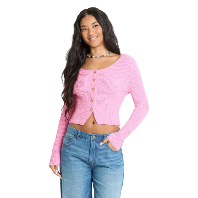 Front view of Billabong Women’s Good Luck Cardigan in Prism Pink