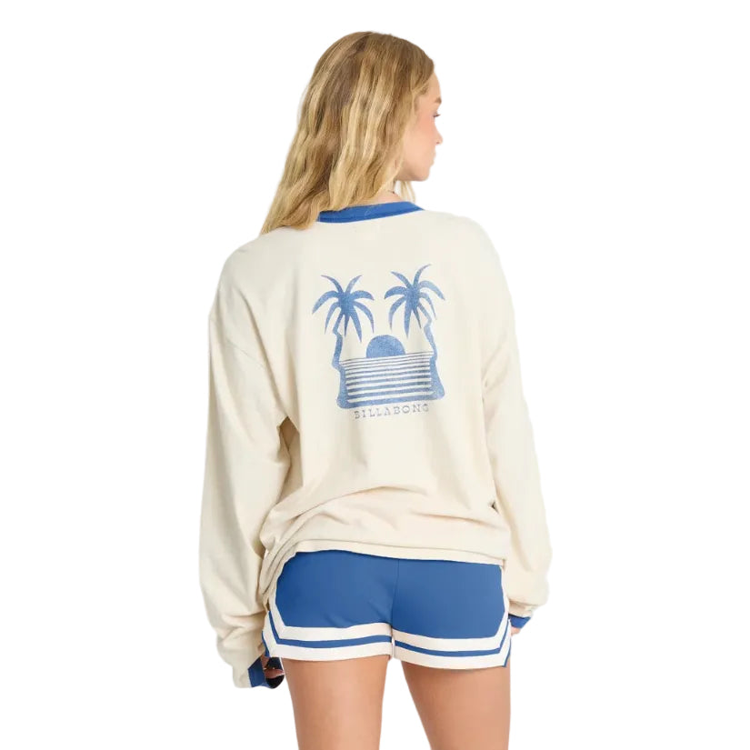 Back view of Billabong Women’s Le Love Surf Long Sleeve Ringer T-Shirt in White Cap
