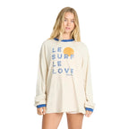 Front view of Billabong Women’s Le Love Surf Long Sleeve Ringer T-Shirt in White Cap