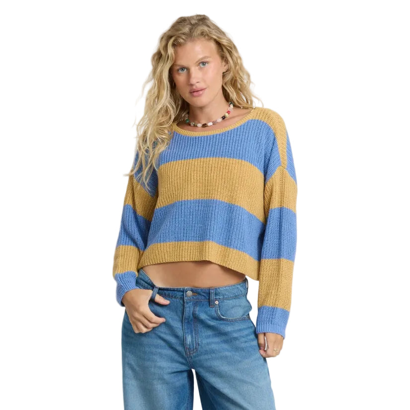 Billabong women’s Lit Light Crewneck Sweater in Curry front view