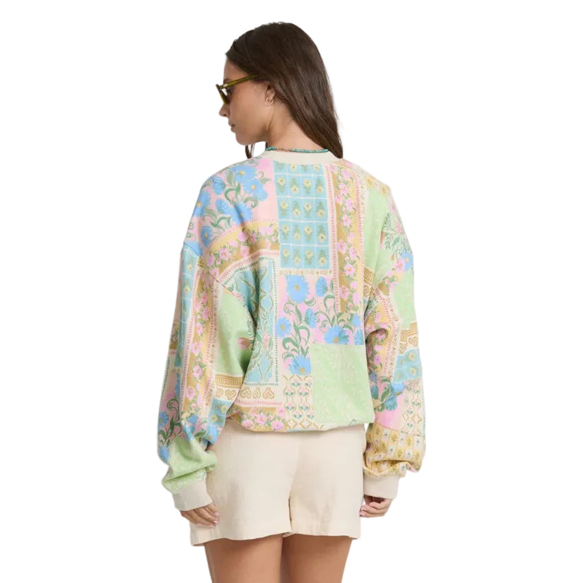 Back view of Billabong Women’s Love Crush Kendal Crewneck Sweatshirt in White Multi