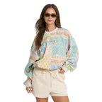 Front view of Billabong Women’s Love Crush Kendal Crewneck Sweatshirt in White Multi