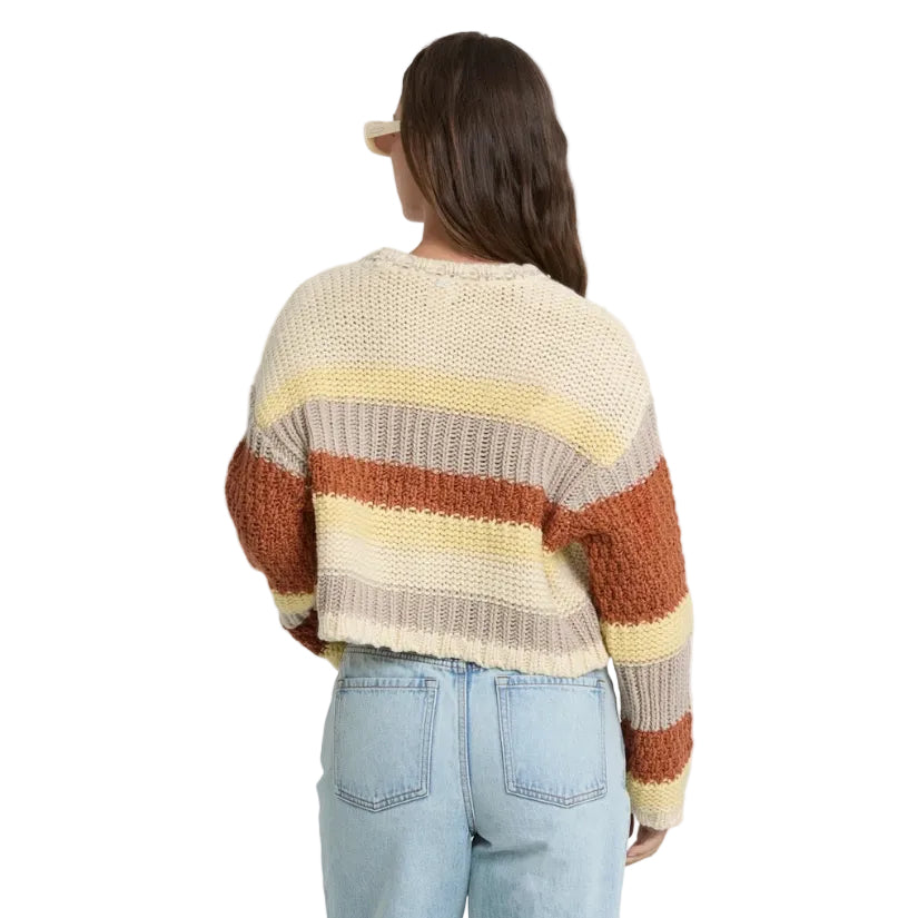 Billabong Women's Mix Up Crewneck Sweater in Cobblestone back view