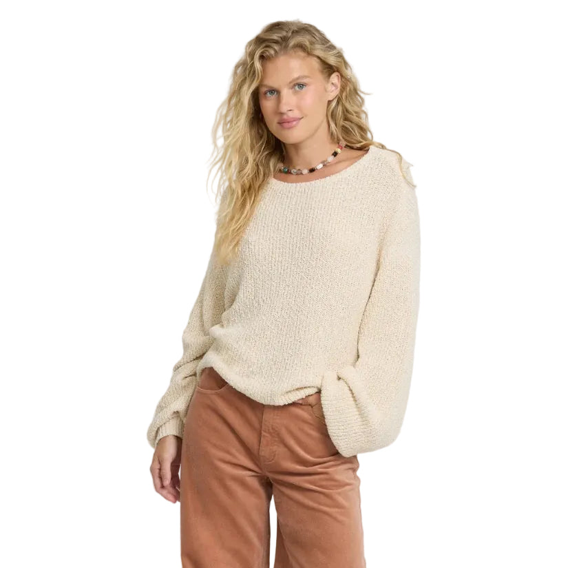 Front view of Billabong Women’s Open Air Crewneck Sweater in White Cap