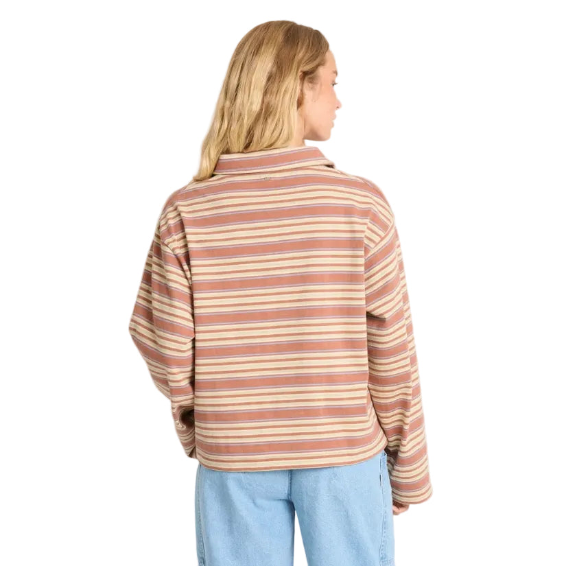 Billabong Women's Sugar Stripe LS Polo in Sugar Almond back view