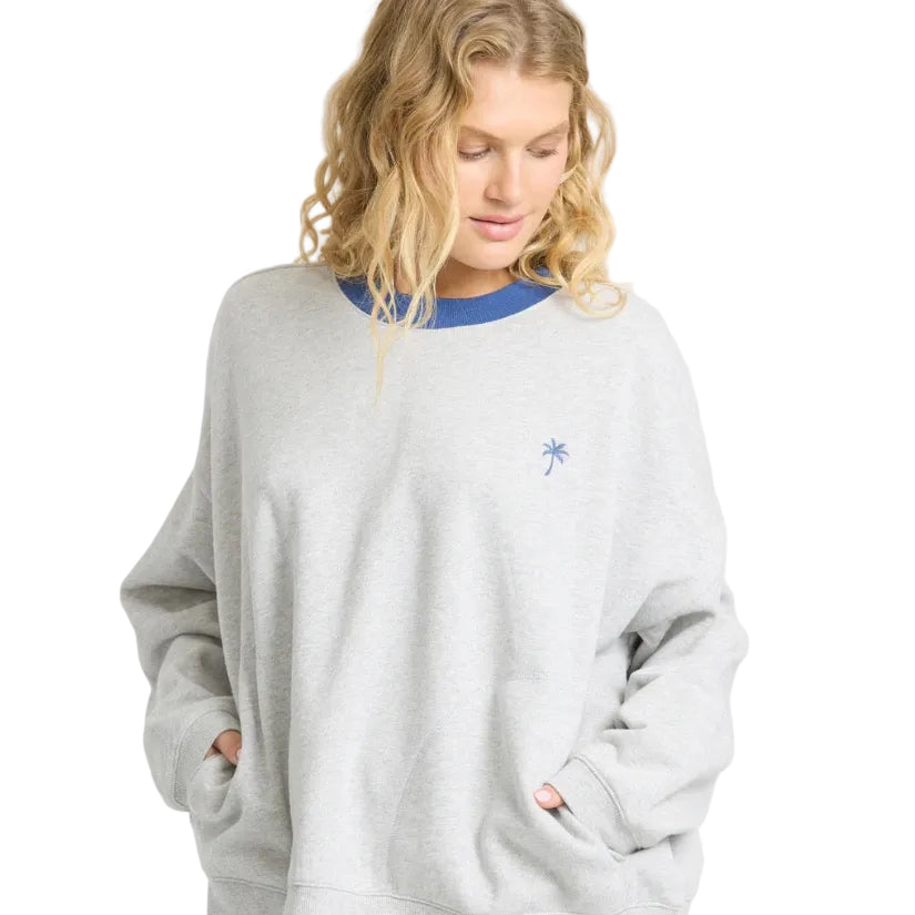 Billabong Sunset Palm Crewneck Sweatshirt palm embroidery and pocket detail