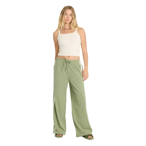 Billabong women’s Wave Stamp Knit Pants in Army Green front view