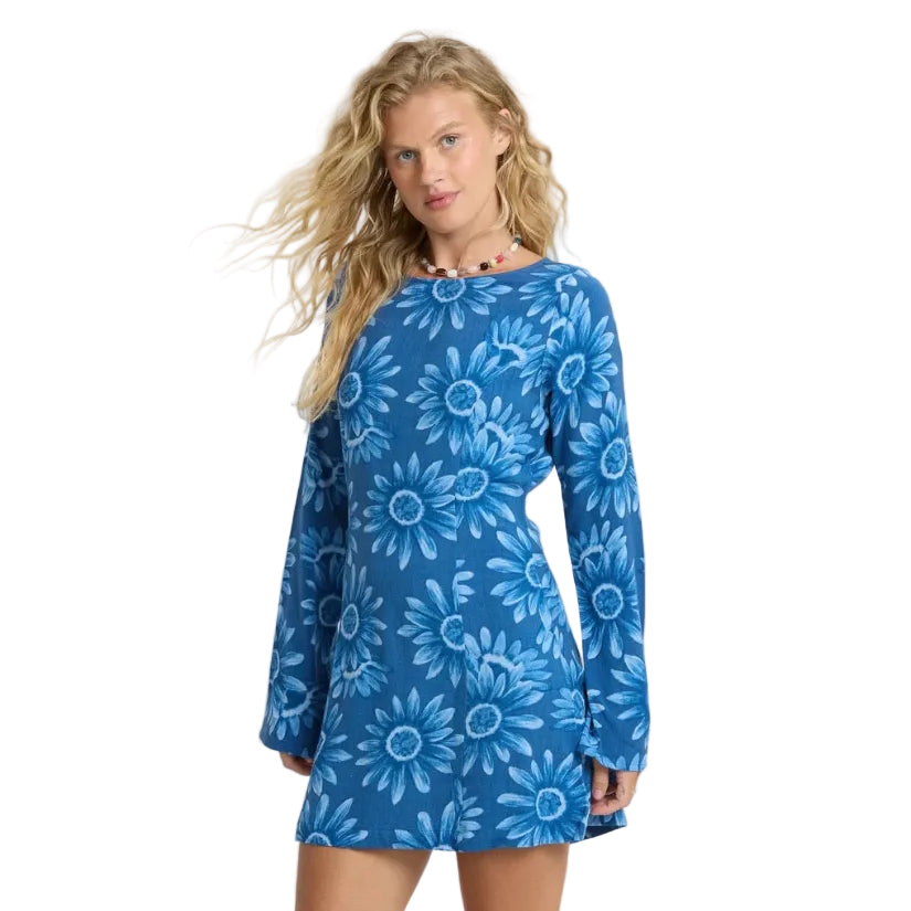 Billabong Women's Way Out West LS Mini Dress in True Navy front view