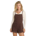 Front view of Billabong Women’s Wild Pursuit Corduroy Overall Romper in Teak