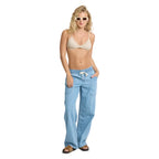 Front view of Billabong Women’s Zonte Saltwashed Denim Pants in Sea Blue