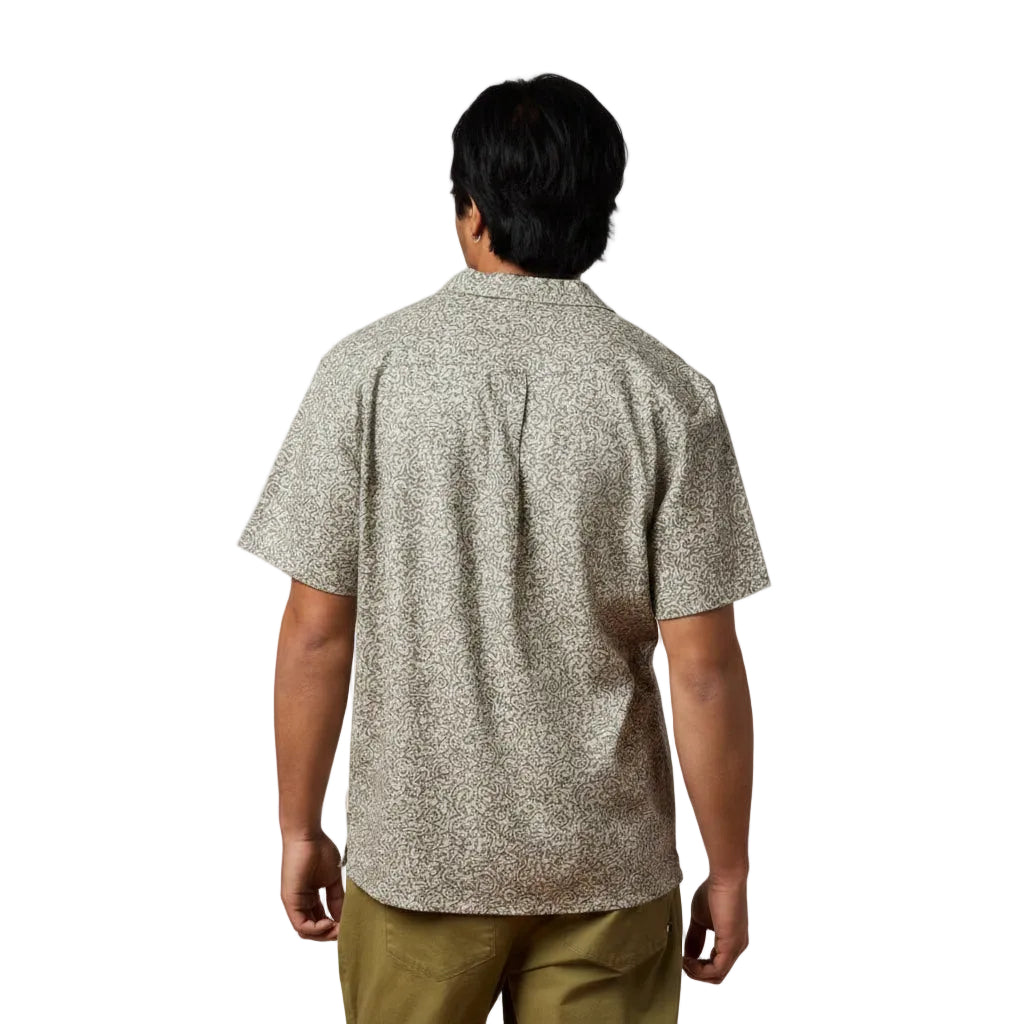 Back view of the Cotopaxi Afuera Button Up Shirt in Cenotes Mineral showing the relaxed fit and lightweight fabric