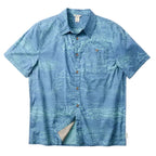 Cotopaxi Estival Button Up Shirt in Waves Steel Blue displayed in a flat lay view