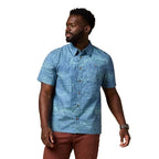 Cotopaxi Estival Button Up Shirt in Waves Steel Blue front view featuring an all-over wave-inspired print