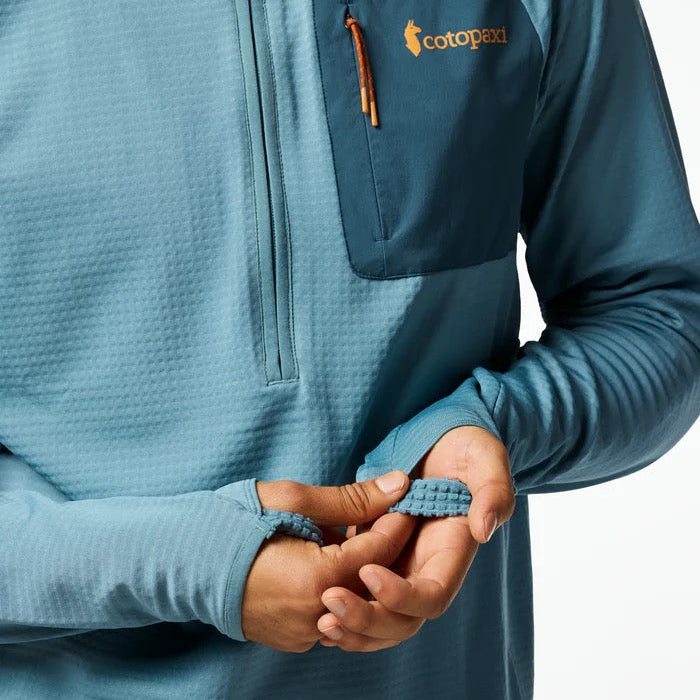 Men’s Cotopaxi Otero Fleece Half-Zip Pullover in Everglade fabric cuff detail