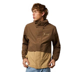 Cotopaxi men’s Rayu Rain Jacket in Dune and Khaki front view