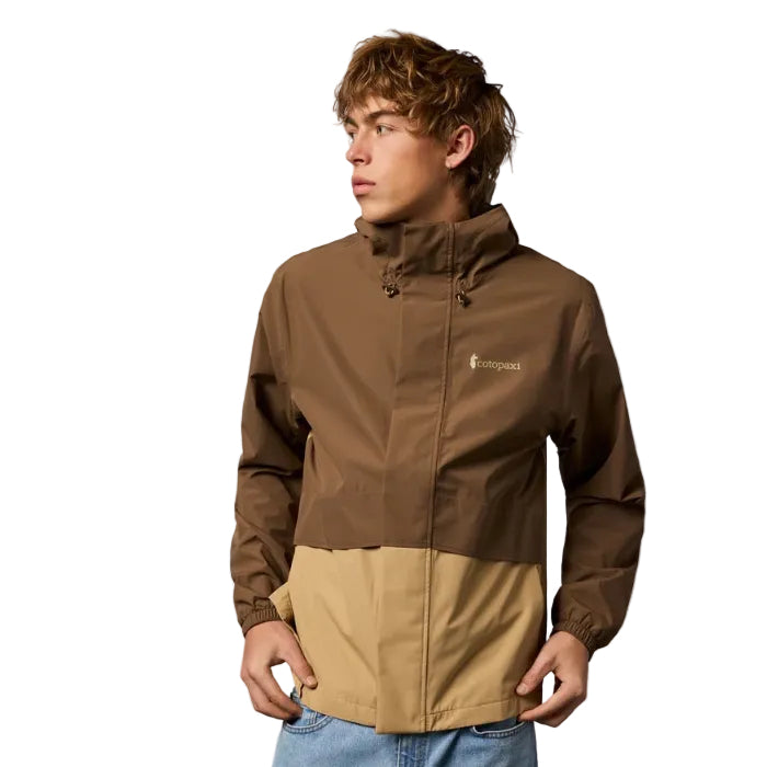 Cotopaxi men’s Rayu Rain Jacket in Dune and Khaki front view