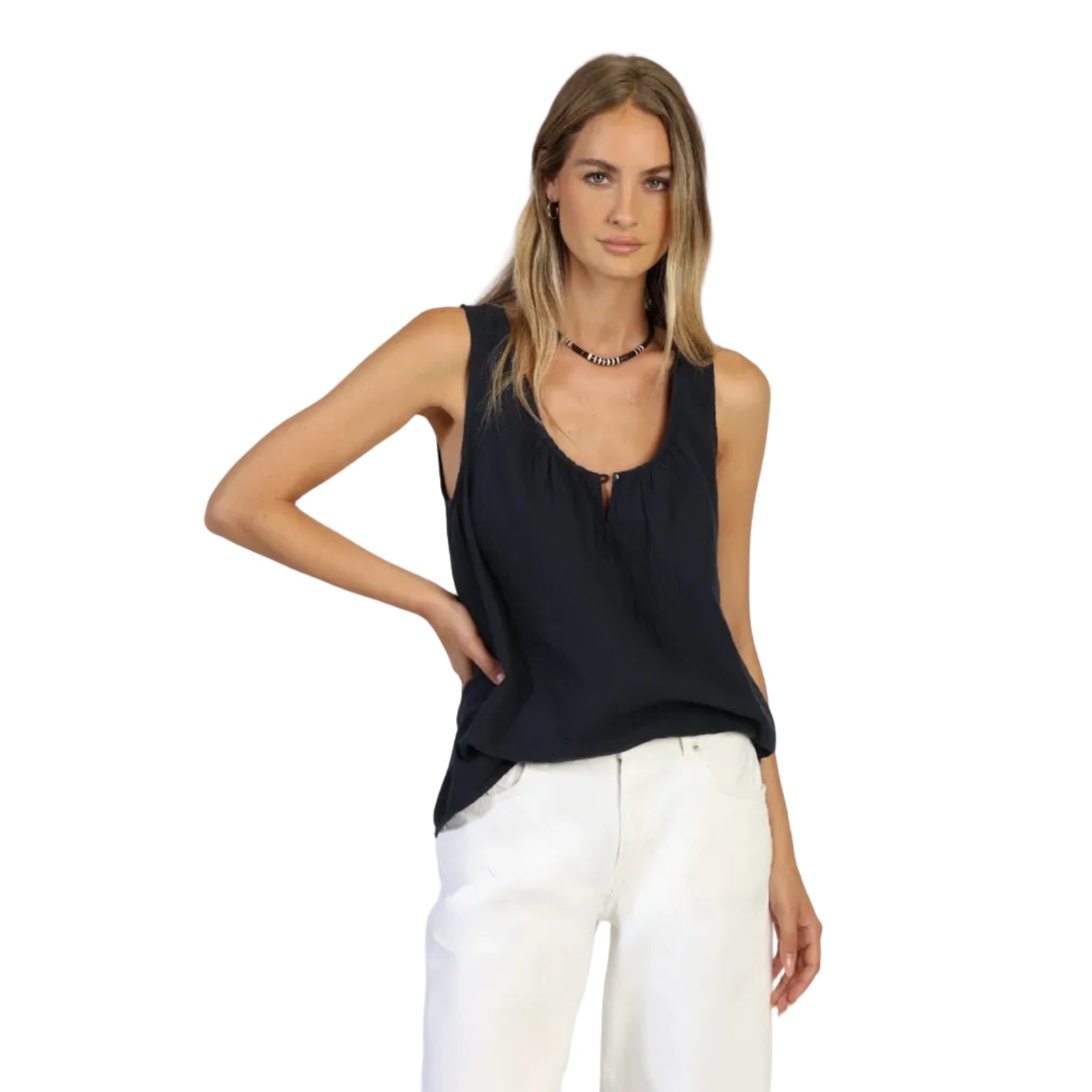 Dylan Bobbi Button Tank in Washed Black front view