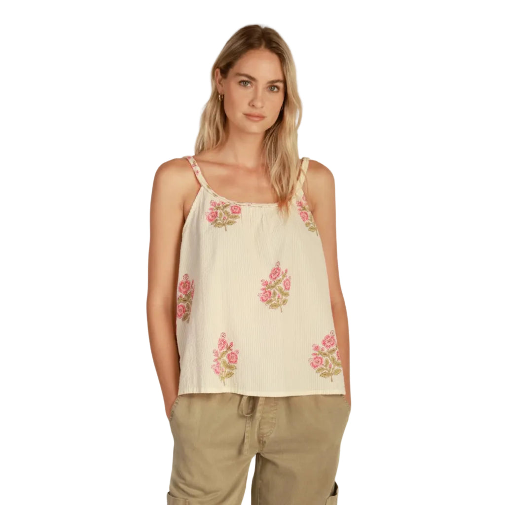 Woman wearing Dylan Charlie Top in Natural front view