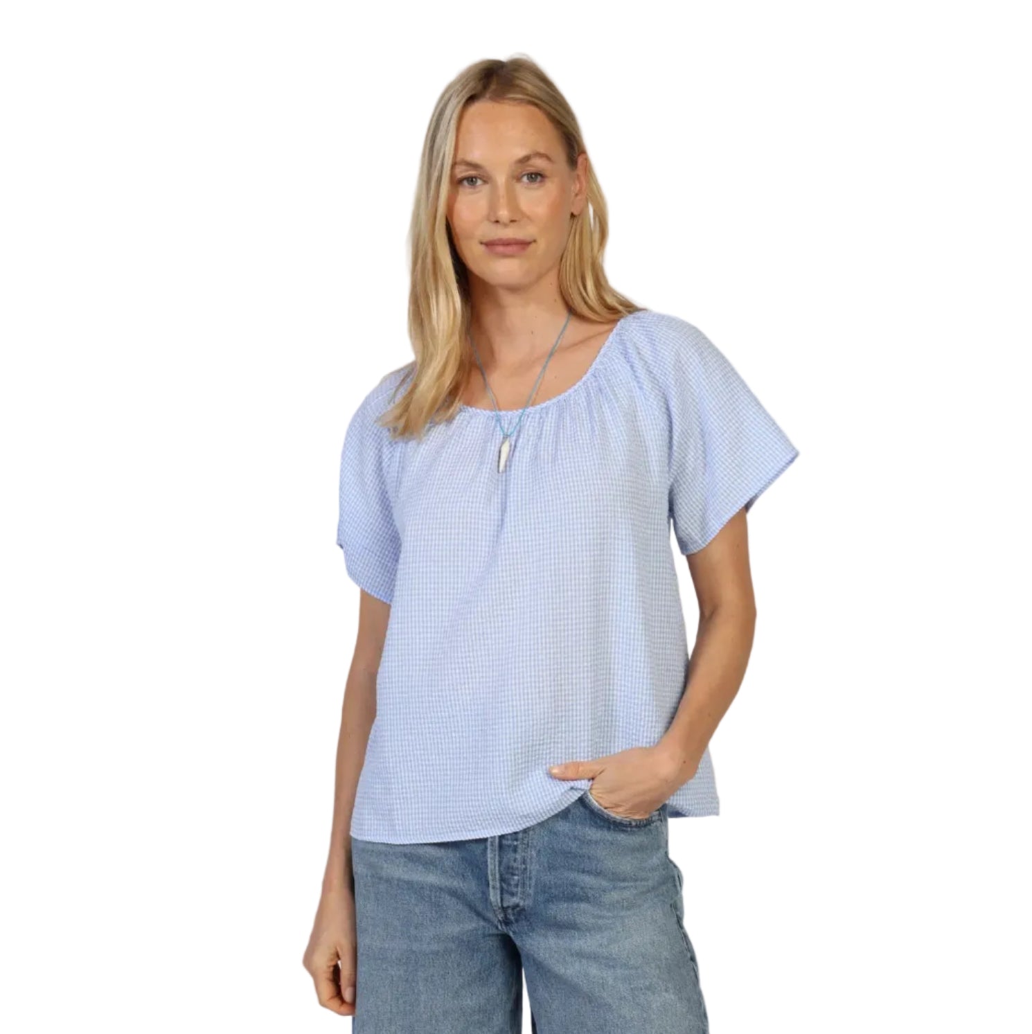 Dylan Parker Raglan Top in Blue front view
