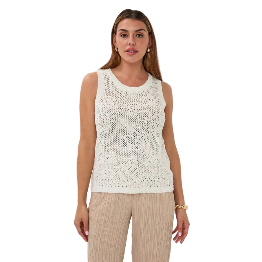 Esqualo 3D Crochet Top White front view