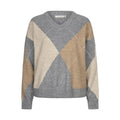 EsQualo Argyle Sweater in Print front view with multicolor diamond pattern, V-neck and long sleeves