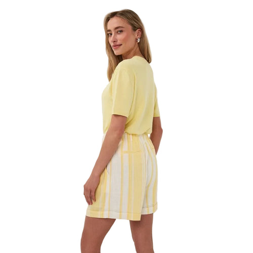 Esqualo Basic Knit Short Sleeve Sweater in Lemon back view displaying the clean design and lightweight knit construction