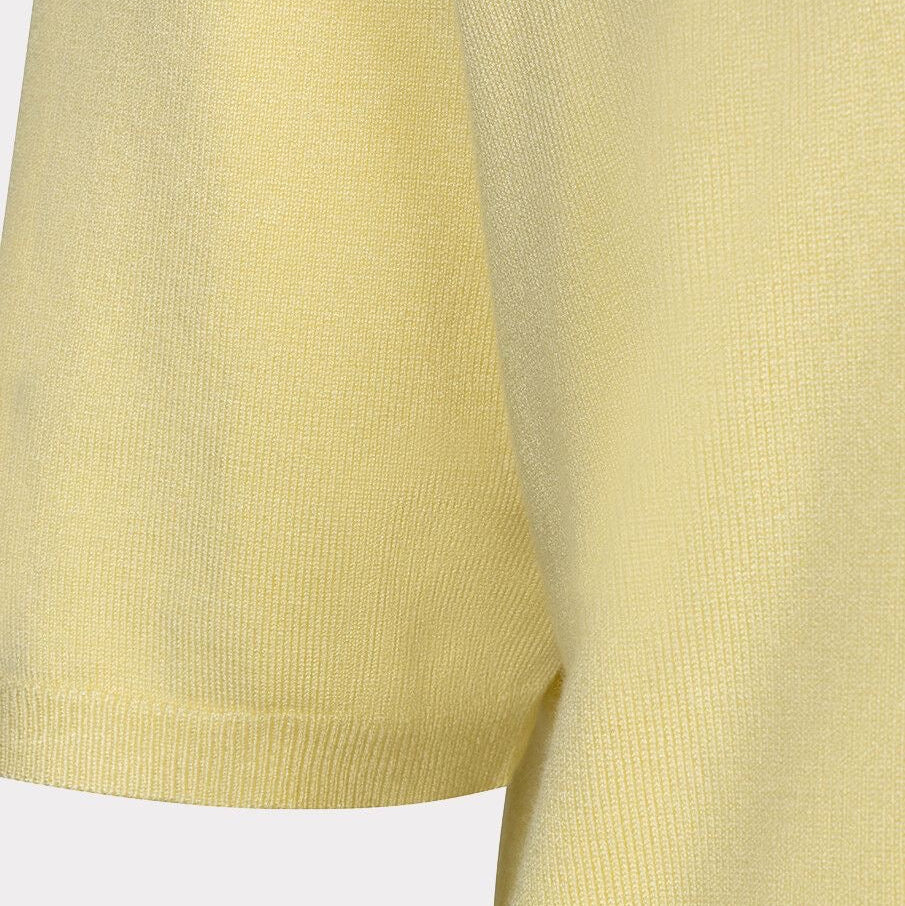 Close-up of the Esqualo Basic Knit Short Sleeve Sweater in Lemon highlighting the soft knit texture and fine detailing