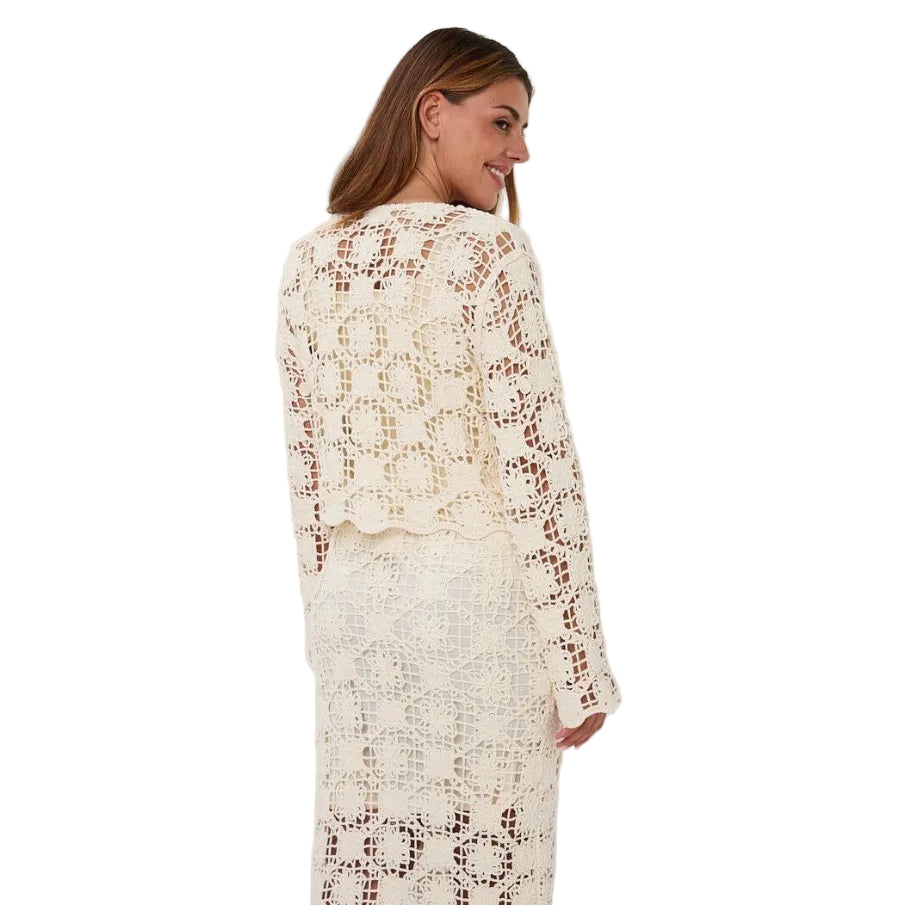 Esqualo Cardigan Tape in Natural back view showcasing lightweight textured cotton knit construction
