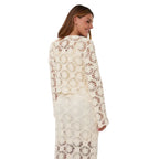 Esqualo Cardigan Tape in Natural back view showcasing lightweight textured cotton knit construction