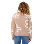 EsQualo Crew Sweater Intarsia in Sand Melange back view showing the relaxed fit and floral intarsia pattern
