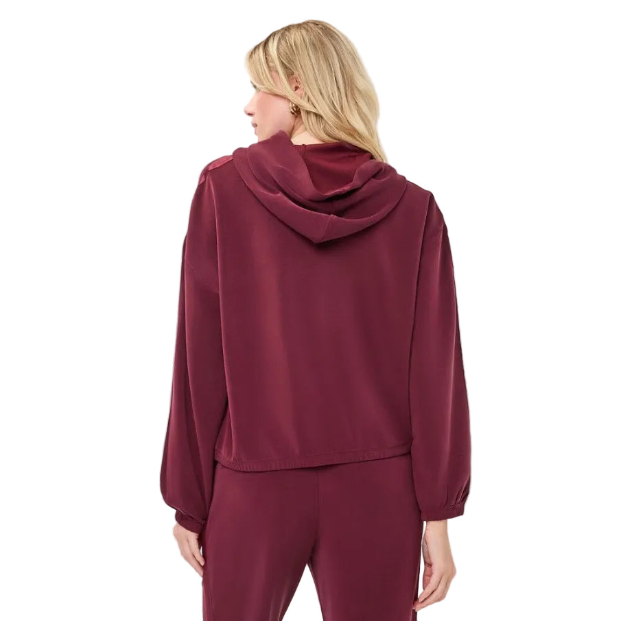EsQualo E Monogram Modal Hooded Pullover in Biscuit back view showing the hood and relaxed silhouette
