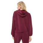 EsQualo E Monogram Modal Hooded Pullover in Biscuit back view showing the hood and relaxed silhouette