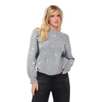 EsQualo Heart Sweater in Grey front view with all-over heart pattern
