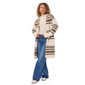 EsQualo Horizontal Stripe Cardigan in Biscuit Melange front view