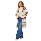 EsQualo Horizontal Stripe Cardigan in Biscuit Melange front view