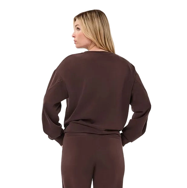 EsQualo Knot Detail Modal Sweater in Biscuit back view showing the relaxed long-sleeve silhouette