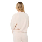 EsQualo Lace Modal Sweater in Biscuit back view showing the relaxed balloon silhouette and long sleeves